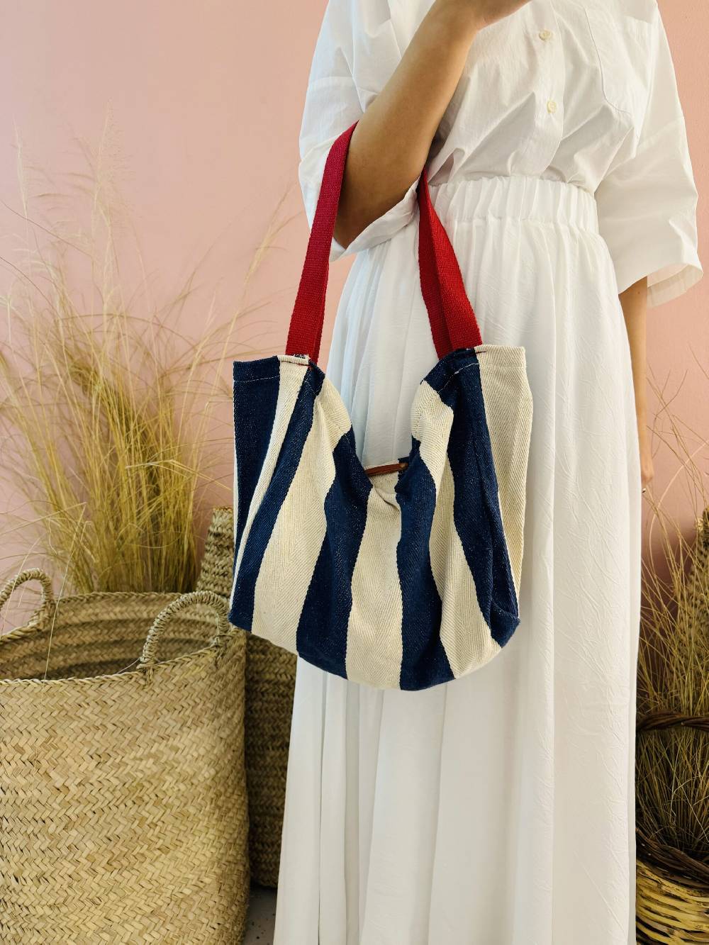 La Sellerie Portofino bag blu righe larghe Saldi Di Fabbrica