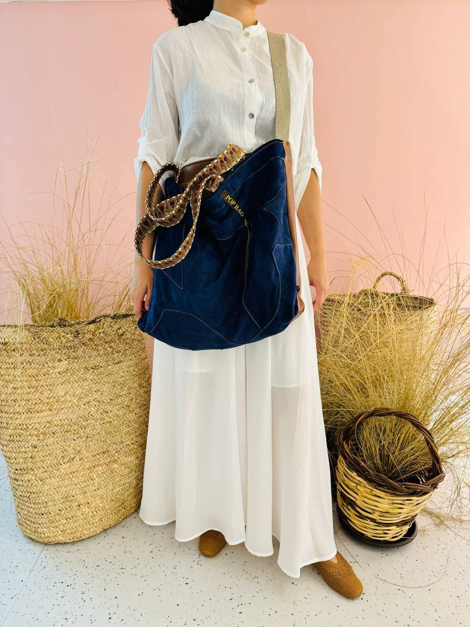 La Sellerie POP BAG suede dark blue PATCHWORK Convenienza