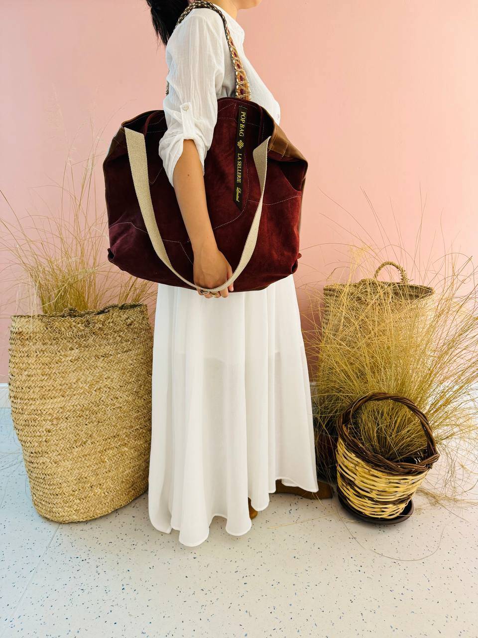La Sellerie POP BAG suede dark red PATCHWORK Presa