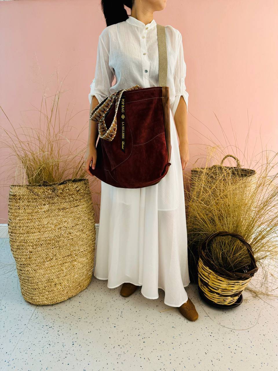 La Sellerie POP BAG suede dark red PATCHWORK Presa