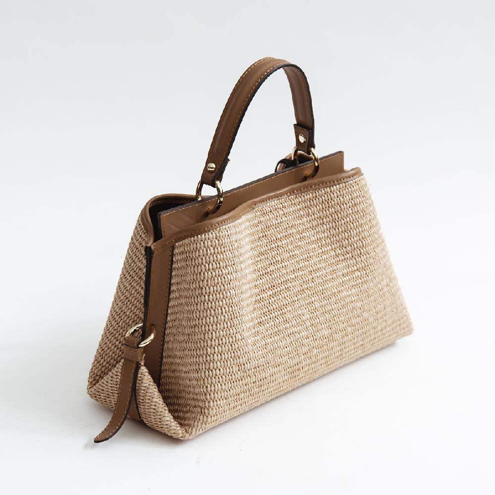 Laura Di Maggio SANTORINI – Bauletto in rafia e pelle cuoio In Linea