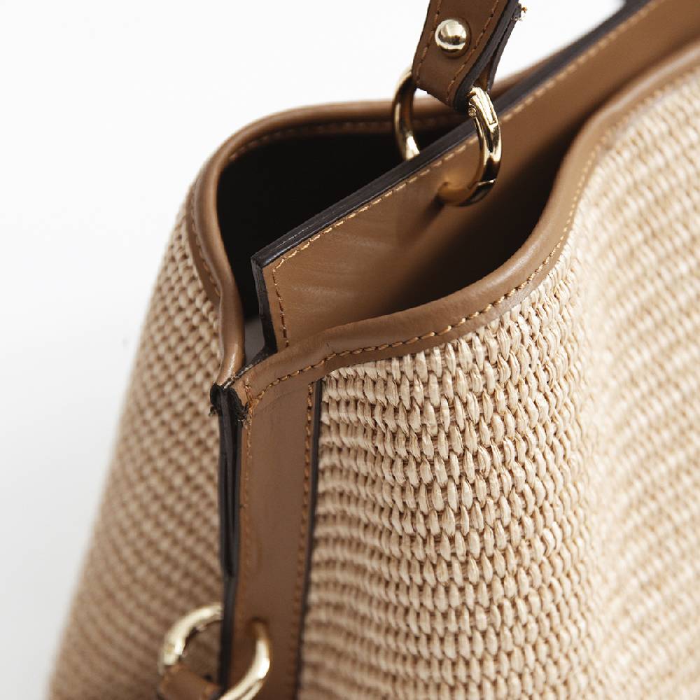 Laura Di Maggio SANTORINI – Bauletto in rafia e pelle cuoio In Linea