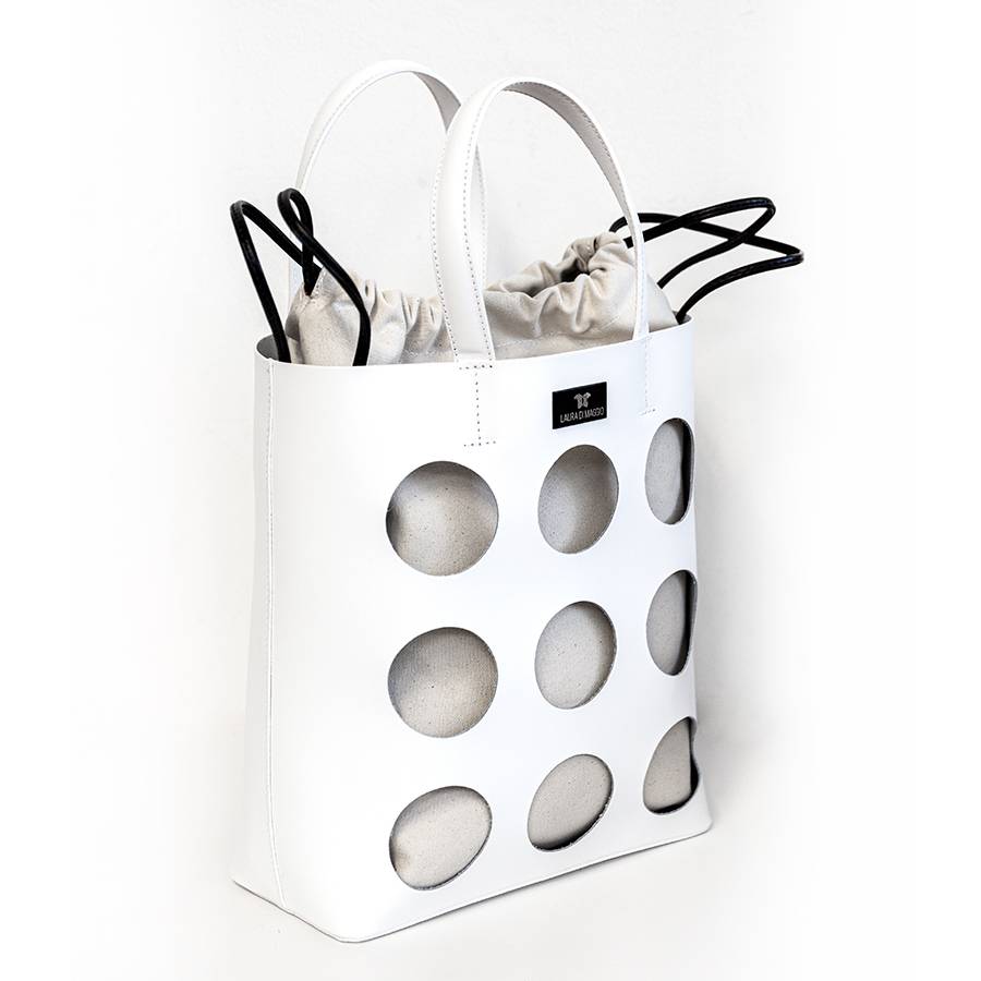 Laura Di Maggio NOAH TOTE – Borsa in pelle elegant traforata bianca Qualità Garantita