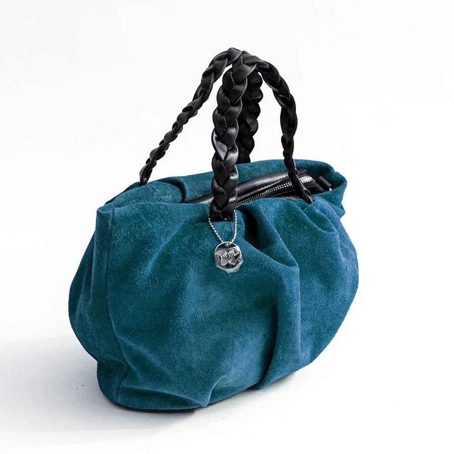 Laura Di Maggio TENDER – Bauletto con manico a treccia in camoscio petrolio Shopping Online