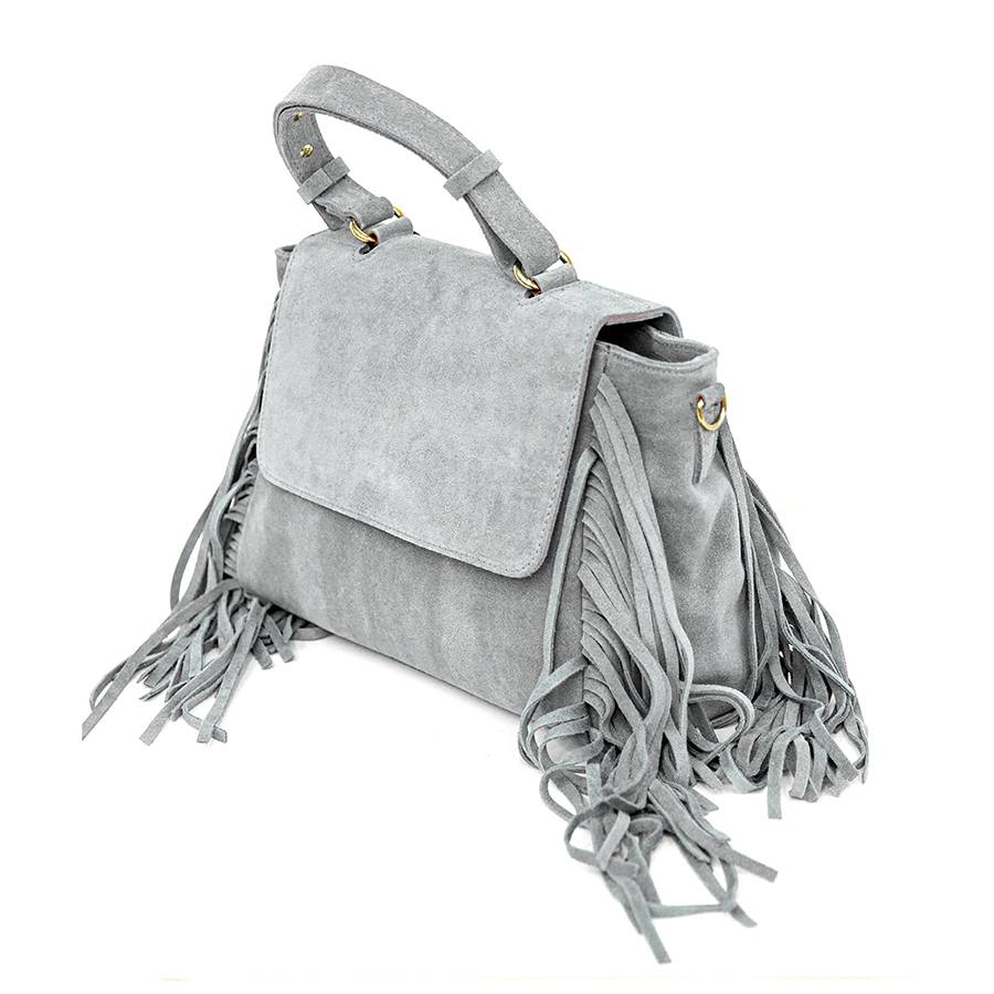 Laura Di Maggio EMMA – borsa grigia in camoscio con frange Hotsell