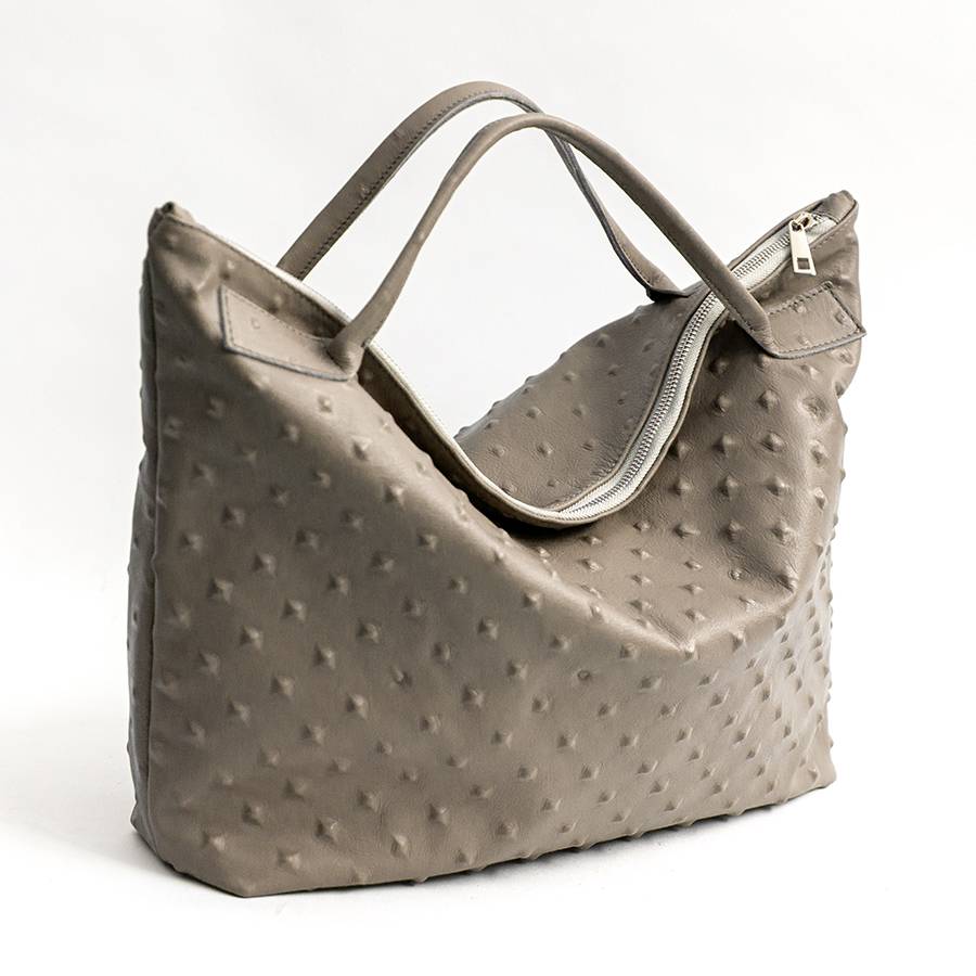 Laura Di Maggio BIKER – borsa in pelle soft stampa chiodo taupe Offerta temporanea