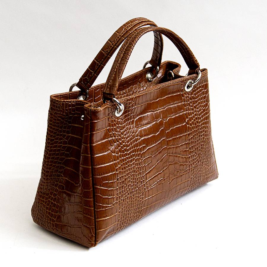Laura Di Maggio MISTY – bauletto in pelle stampa cocco cuoio In Vendita
