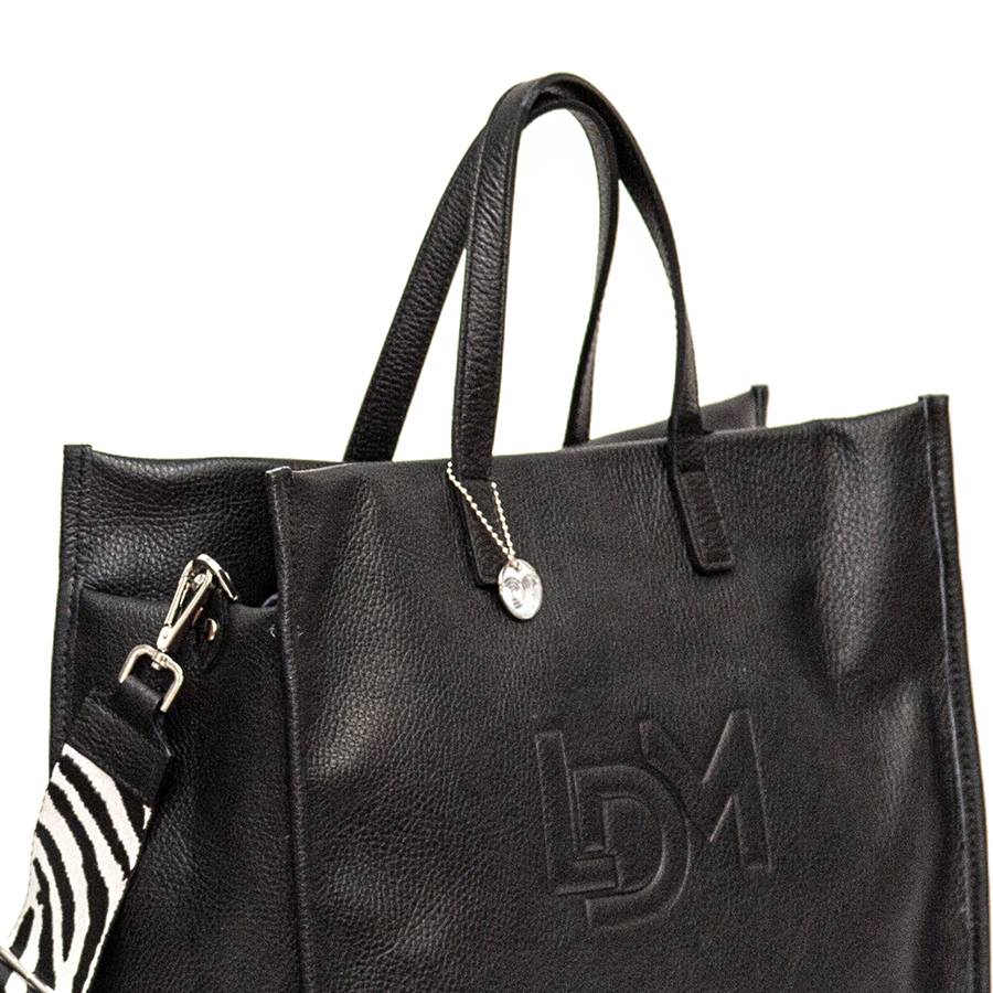 Laura Di Maggio LDM – Maxi shopping in pelle nera con tracolla nastro I Più Venduti