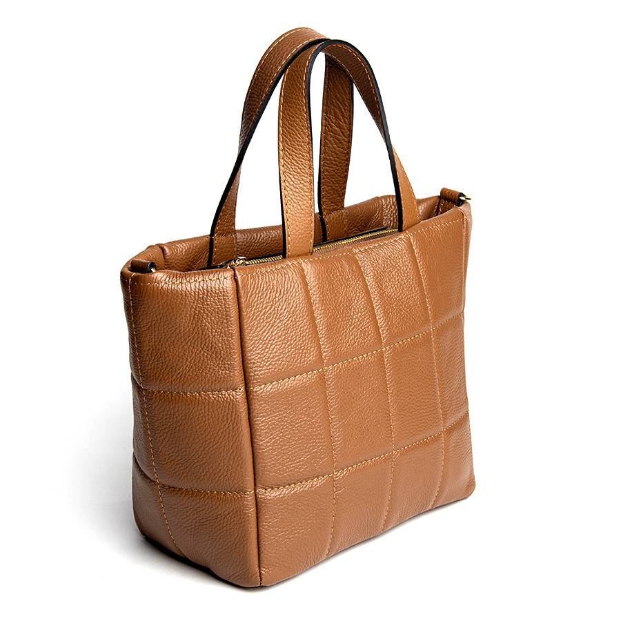 Laura Di Maggio AZZURRA – Tote bag in pelle trapuntata cuoio Nuova