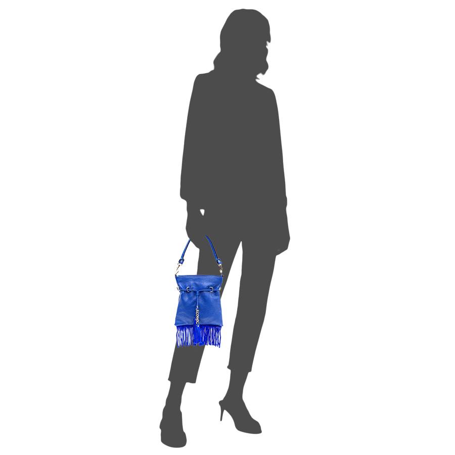 Laura Di Maggio LIMA – borsa sottile in pelle dollaro con frange blu Novità