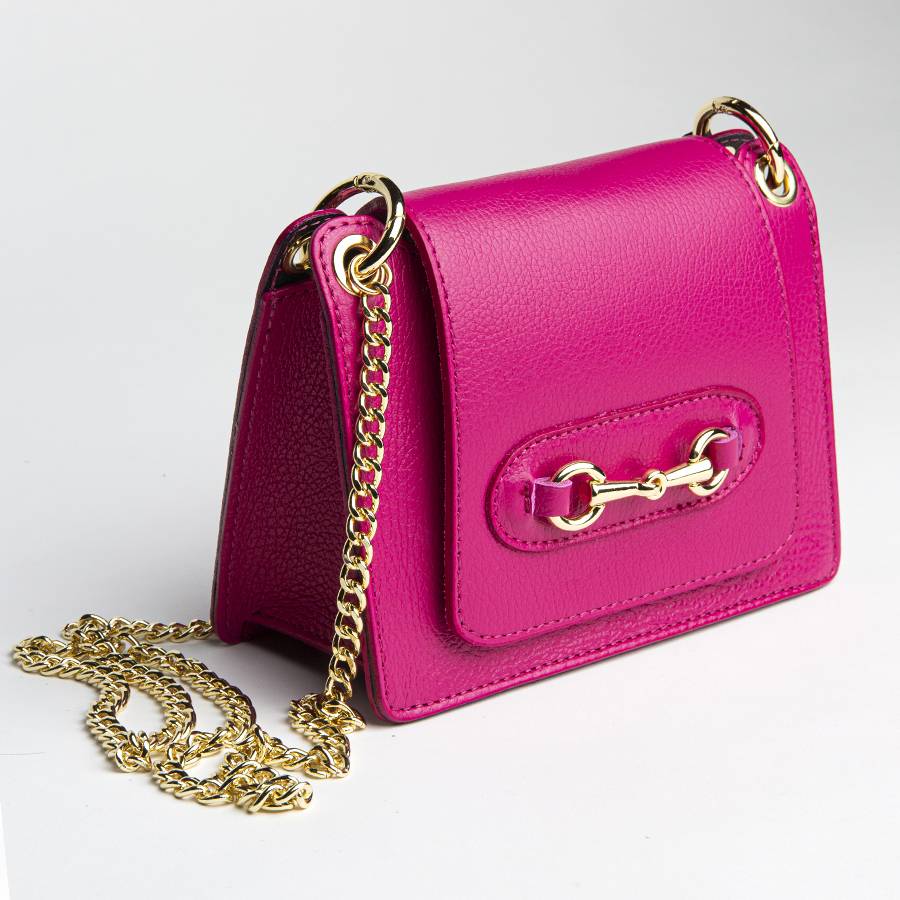 Laura Di Maggio FIONA – postina in pelle con morsetto fucsia Nuovo