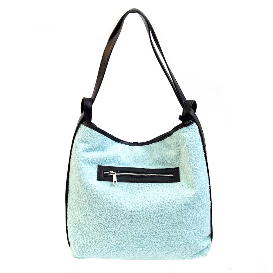 Laura Di Maggio VENICE – Zaino/borsa in pelle e tessuto azzurro Vendite Flash