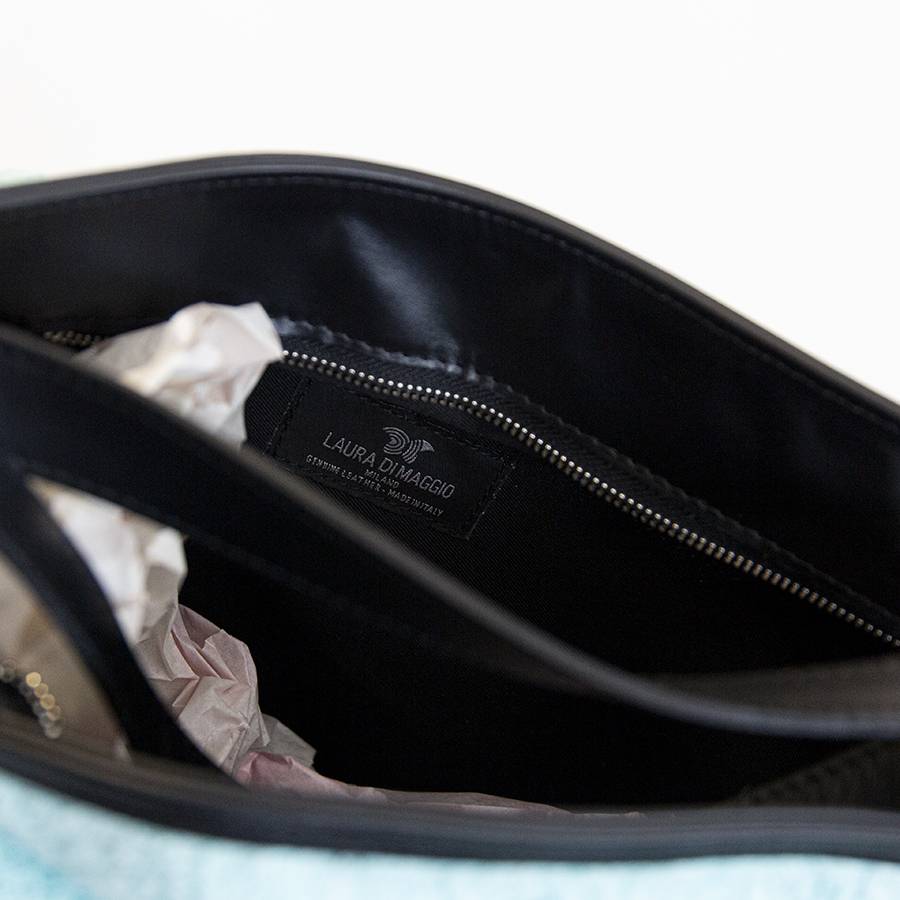 Laura Di Maggio VENICE – Zaino/borsa in pelle e tessuto azzurro Vendite Flash