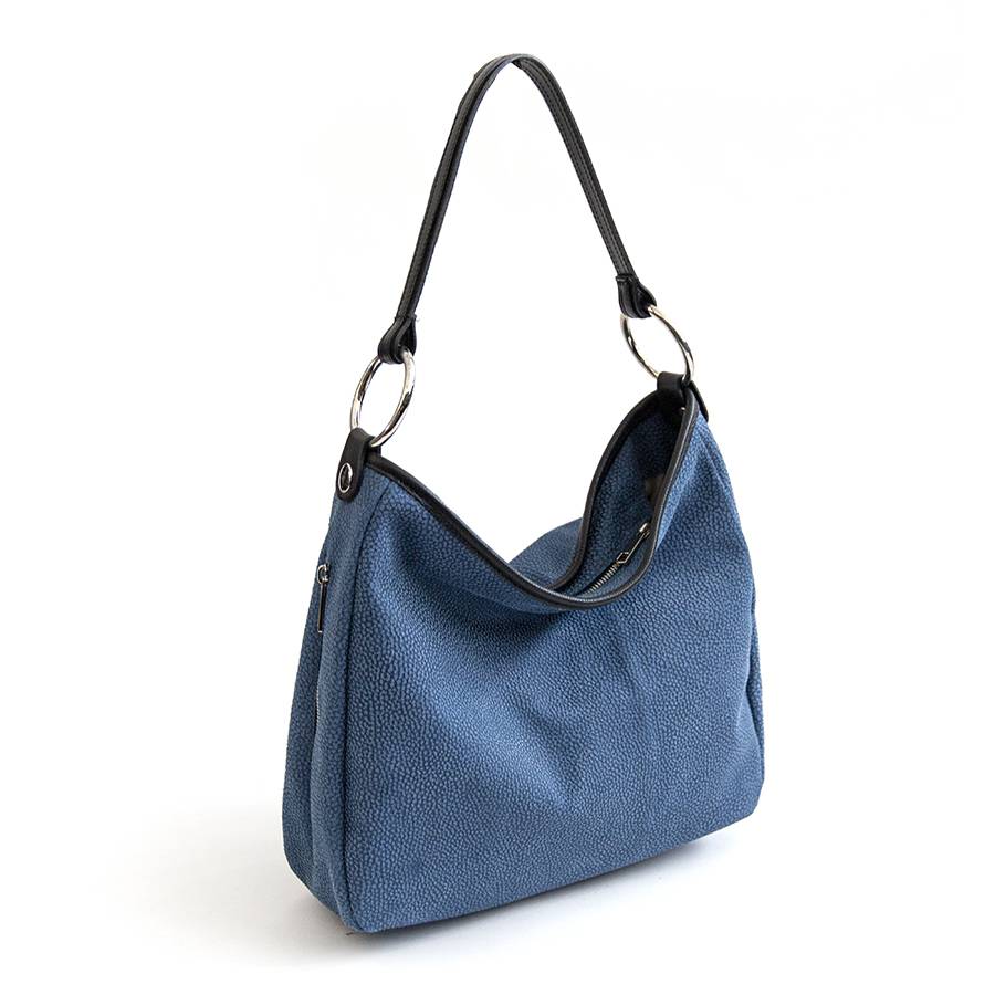 Laura Di Maggio VIVIEN – Sacca con anelli in pelle stampa tapiro blu Promozione Limitata
