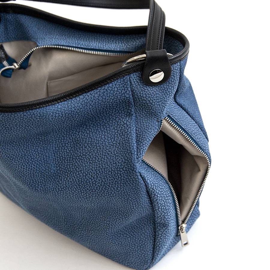 Laura Di Maggio VIVIEN – Sacca con anelli in pelle stampa tapiro blu Promozione Limitata