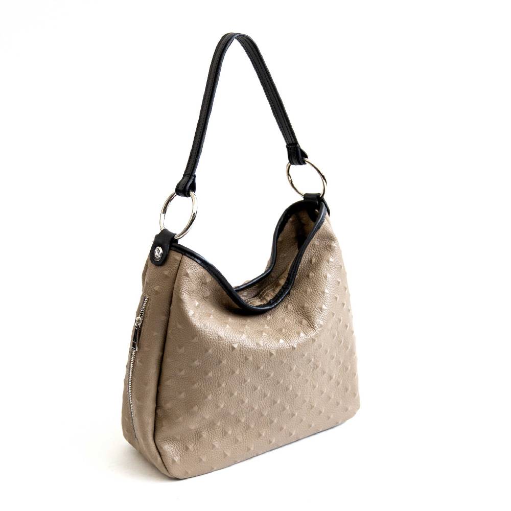 Laura Di Maggio VIVIEN – Sacca con anelli in pelle stampa chiodo taupe Shopping Online