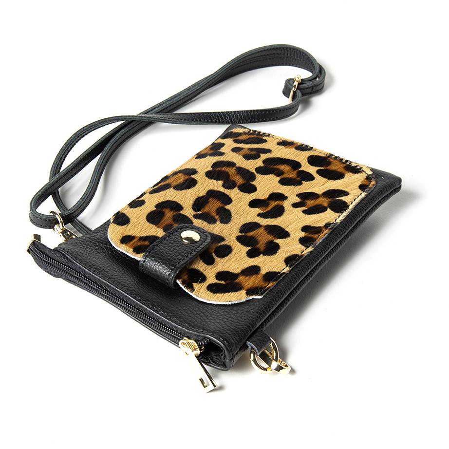 Laura Di Maggio TINY – Porta cellulare in pelle dollaro con cavallino stampa leopardata nero Outlet