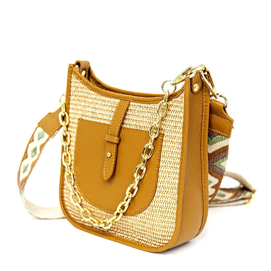 Laura Di Maggio BEA – Borsa in pelle e rafia con tracolla nastro Fino Al -60%
