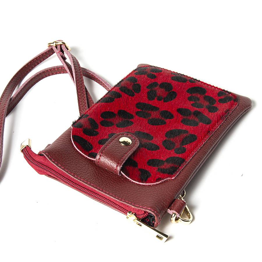 Laura Di Maggio TINY – Porta cellulare in pelle dollaro con cavallino stampa leopardata rosso Shopping Online