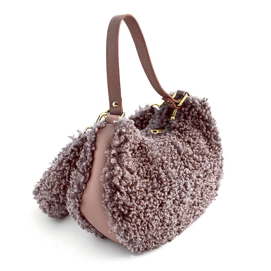 Laura Di Maggio BOUCLE’ MINI – sacca in pelle e pelliccia ecologica rosa Novità