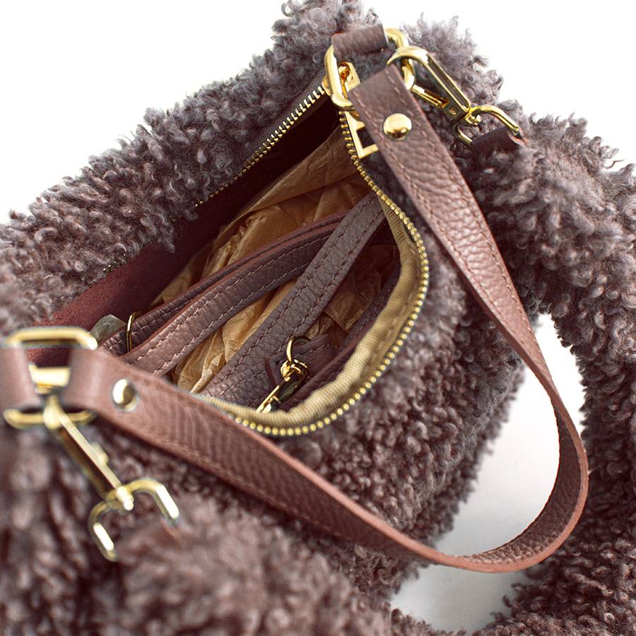 Laura Di Maggio BOUCLE’ MINI – sacca in pelle e pelliccia ecologica rosa Novità