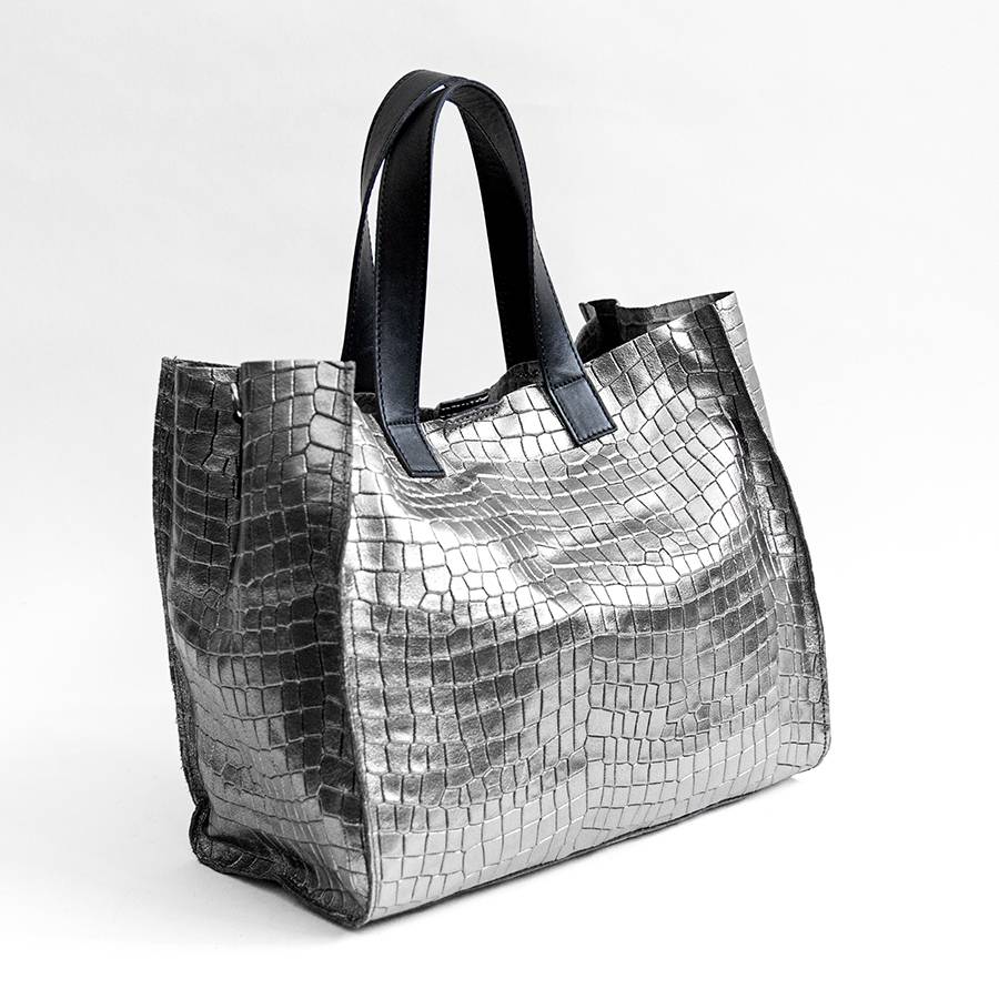 Laura Di Maggio DIAMANTE – shopping in pelle stampa cocco laminata canna fucile Presa