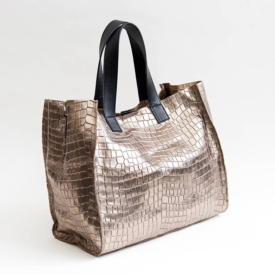 Laura Di Maggio DIAMANTE – shopping in pelle stampa cocco laminata bronzo Nuovo