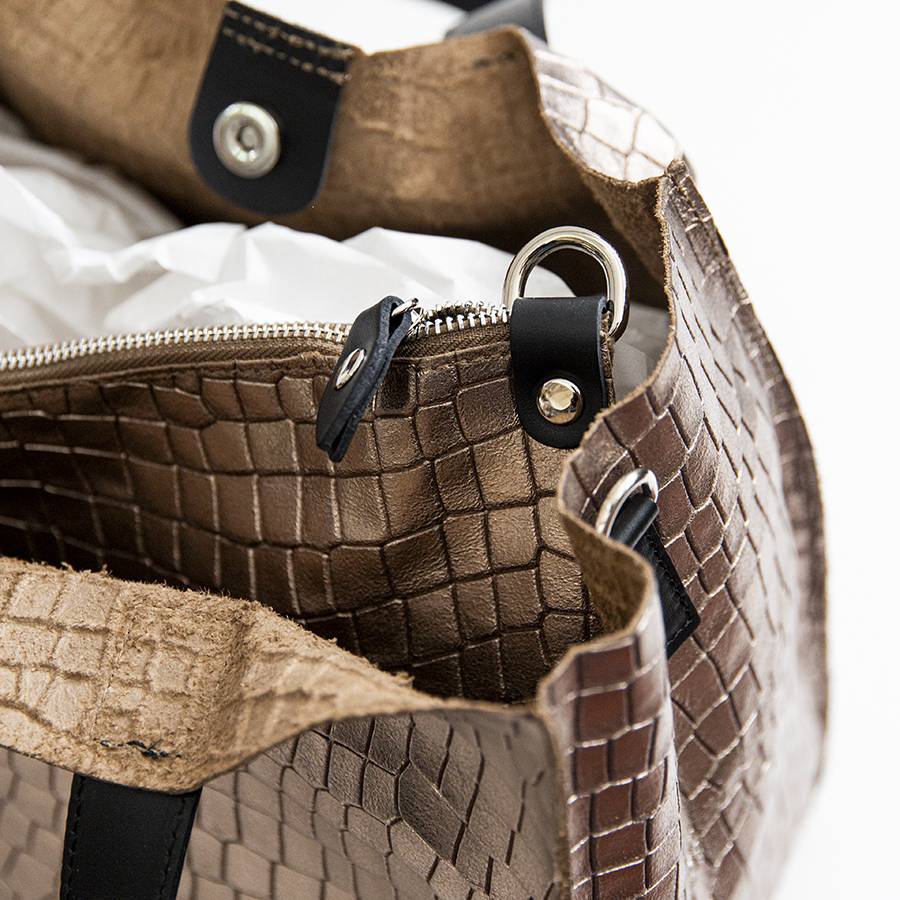 Laura Di Maggio DIAMANTE – shopping in pelle stampa cocco laminata bronzo Nuovo