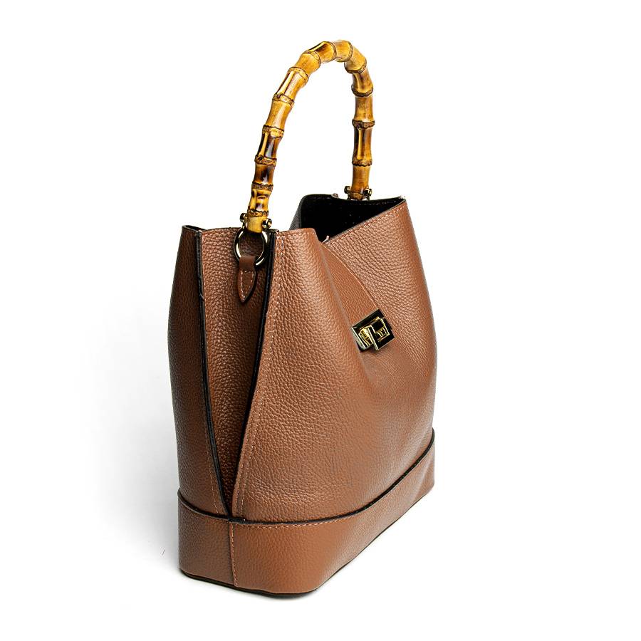 Laura Di Maggio SOHO – secchiello in pelle cuoio con manici in bamboo Soddisfazione Garantita