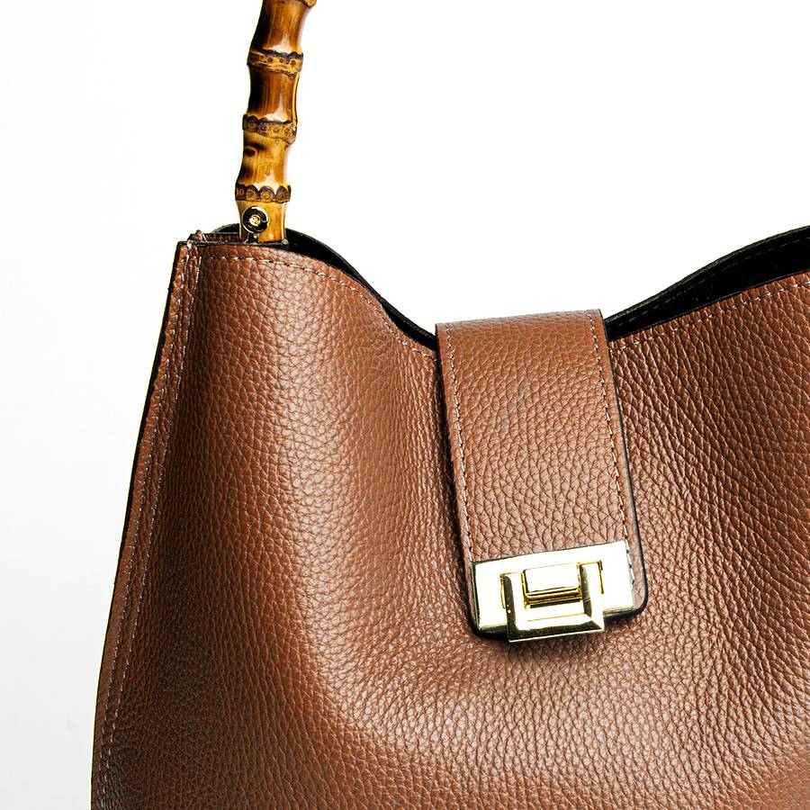 Laura Di Maggio SOHO – secchiello in pelle cuoio con manici in bamboo Soddisfazione Garantita