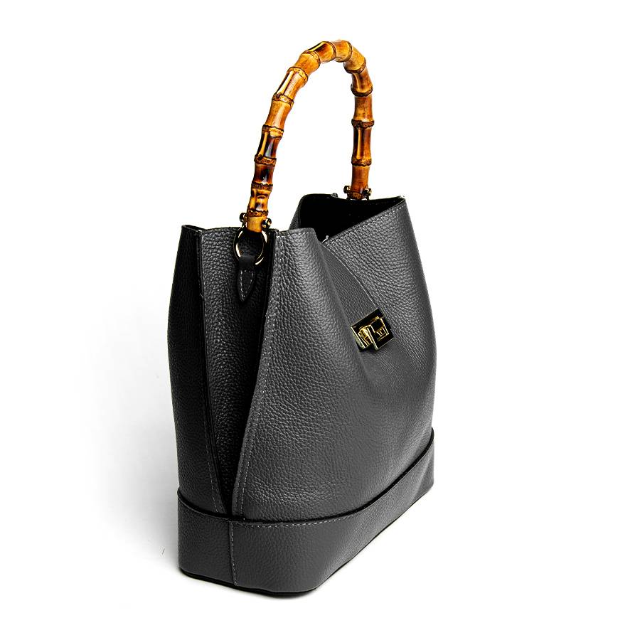 Laura Di Maggio SOHO – secchiello in pelle nero con manici in bamboo Negozi Online