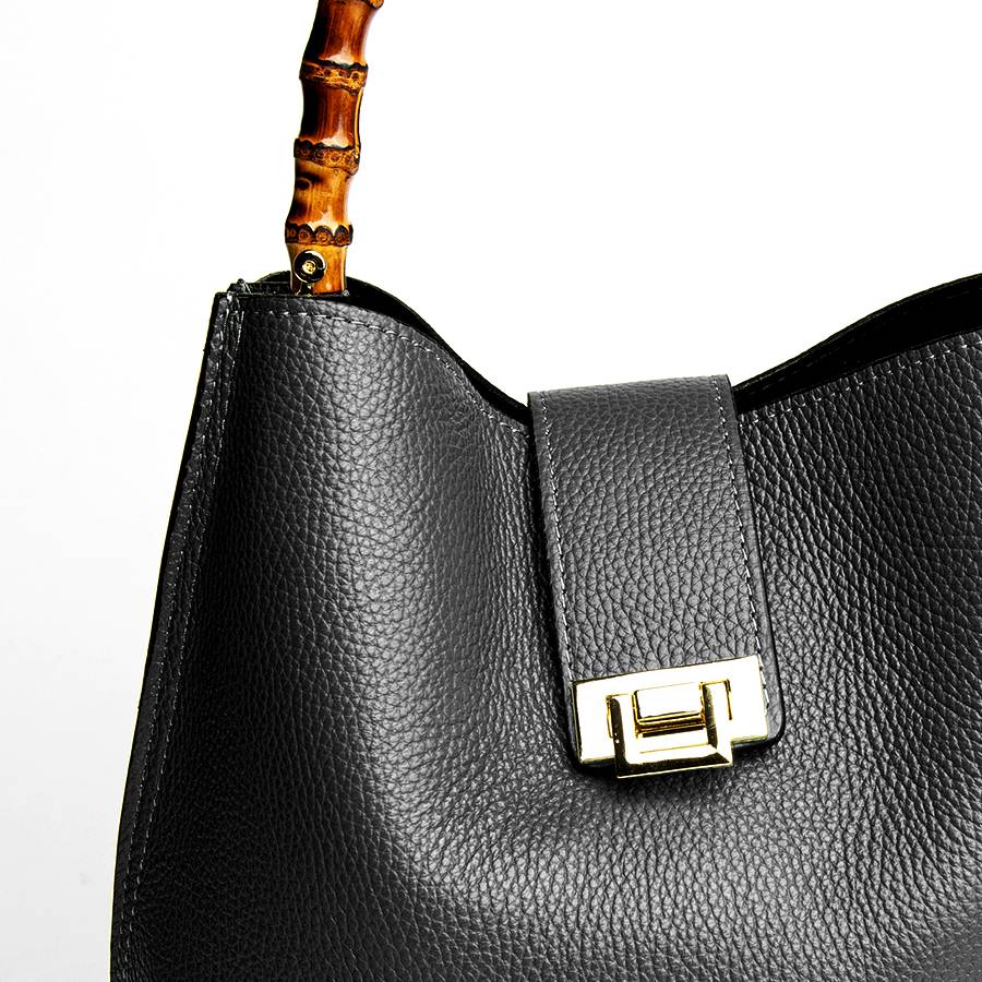 Laura Di Maggio SOHO – secchiello in pelle nero con manici in bamboo Negozi Online