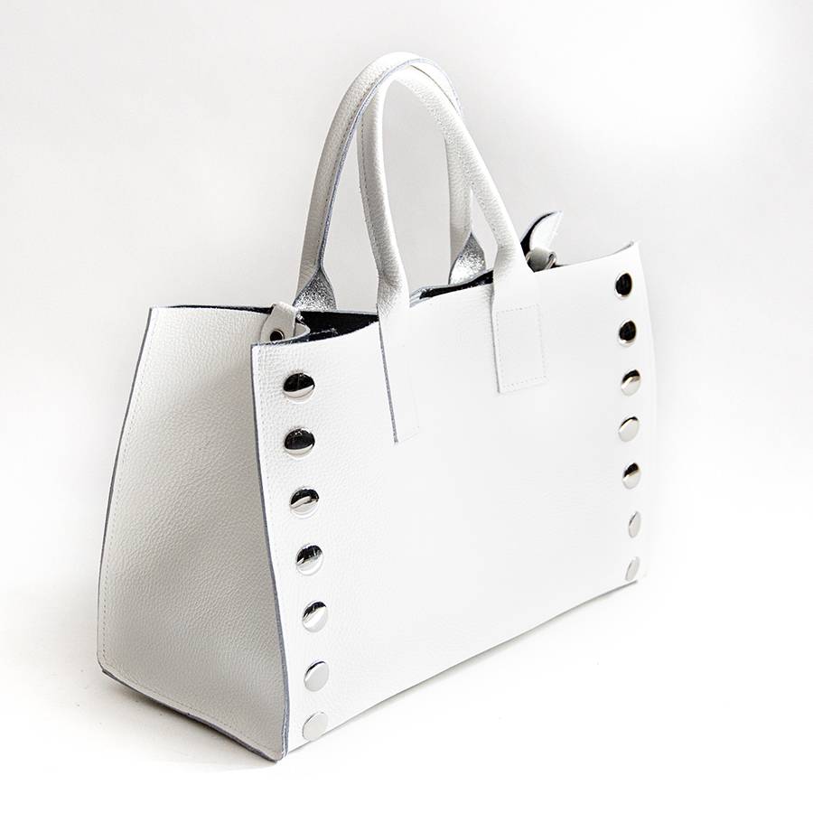 Laura Di Maggio SAM BIG – Shopping con borchie in pelle bianca Sconto