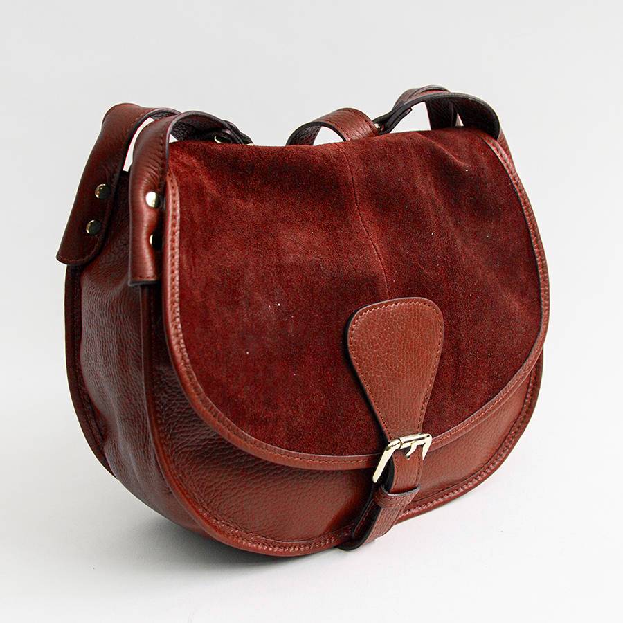 Laura Di Maggio SADDLE – postina in pelle e camoscio rubino Offerta esclusiva