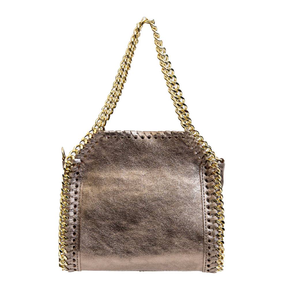 Laura Di Maggio LUMI – Borsa con catene in pelle laminata bronzo Offerta Anniversario