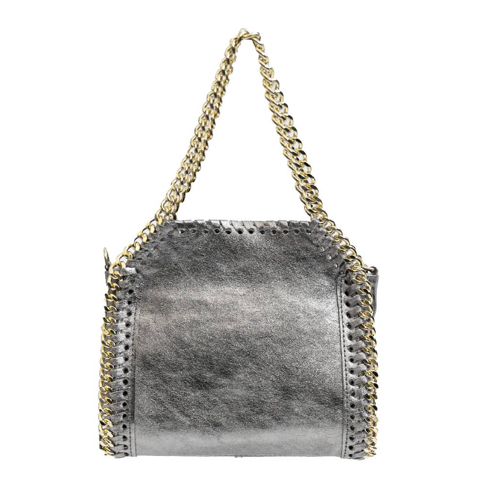 Laura Di Maggio LUMI – Borsa con catene in pelle laminata argento Offerta migliore
