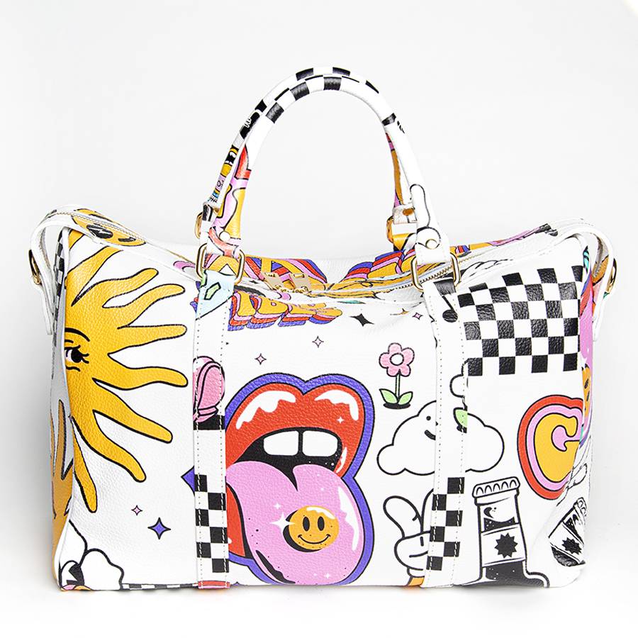 Laura Di Maggio DOODLE TRAVEL – Borsone in pelle serigrafata Grandi sconti