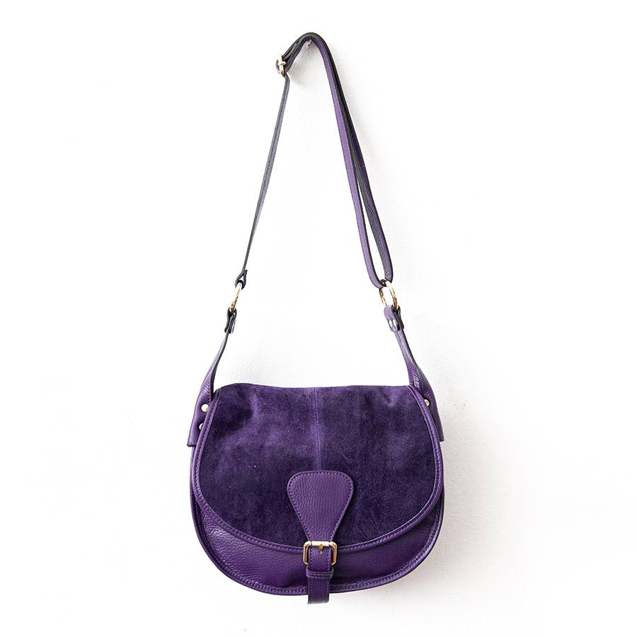 Laura Di Maggio SADDLE – postina in pelle e camoscio viola Nuovi prodotti