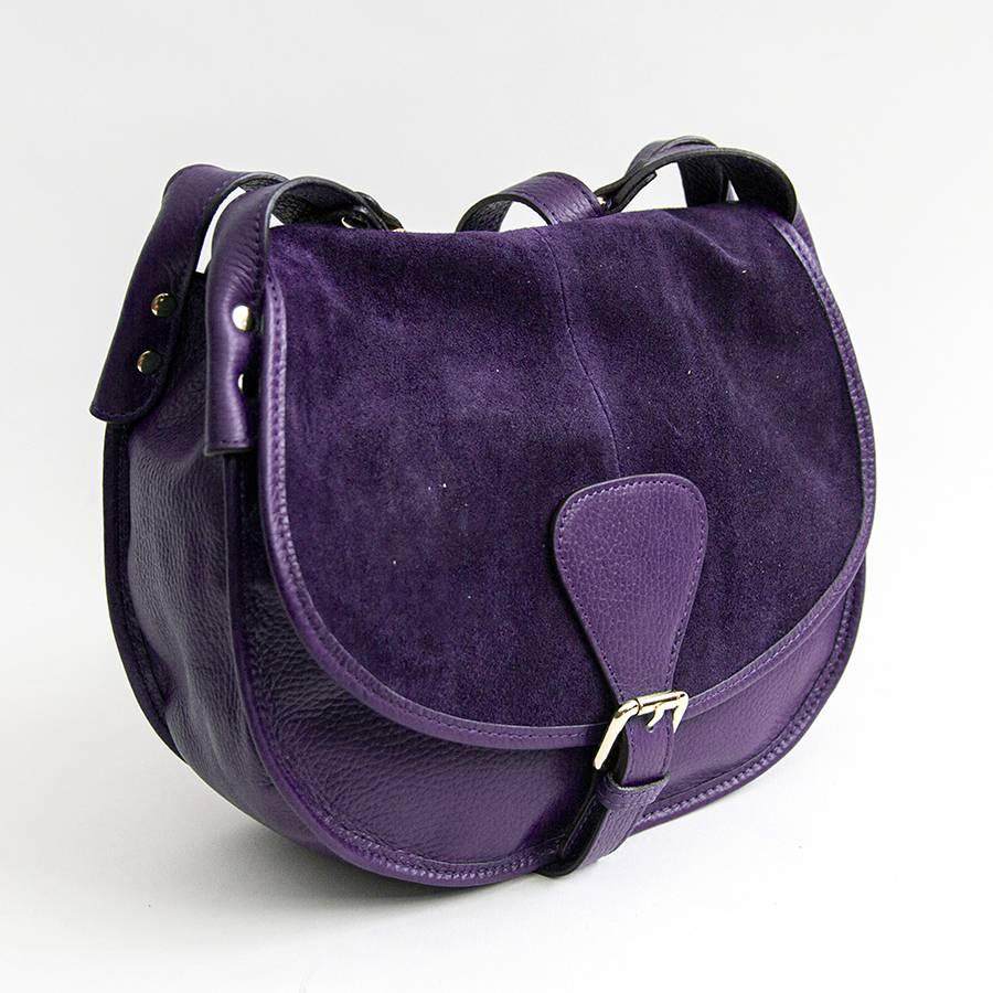 Laura Di Maggio SADDLE – postina in pelle e camoscio viola Nuovi prodotti