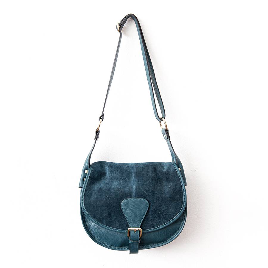 Laura Di Maggio SADDLE – postina in pelle e camoscio petrolio Bestseller