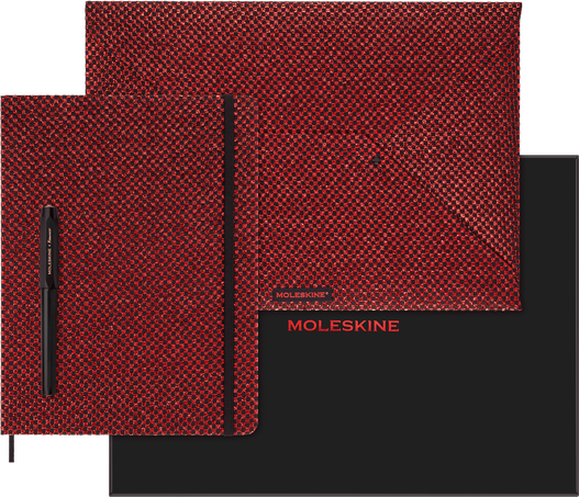 Moleskine Cofanetto da collezione ShineTaccuino XL a righe, busta, Penna stilografica Kaweco, Rosso Metallico