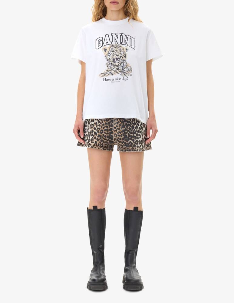 Ganni T-shirt in cotone leopardata Presa