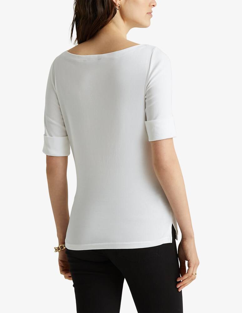 Lauren Ralph Lauren Top in cotone con scollo a barchetta Judy Vendita Calda