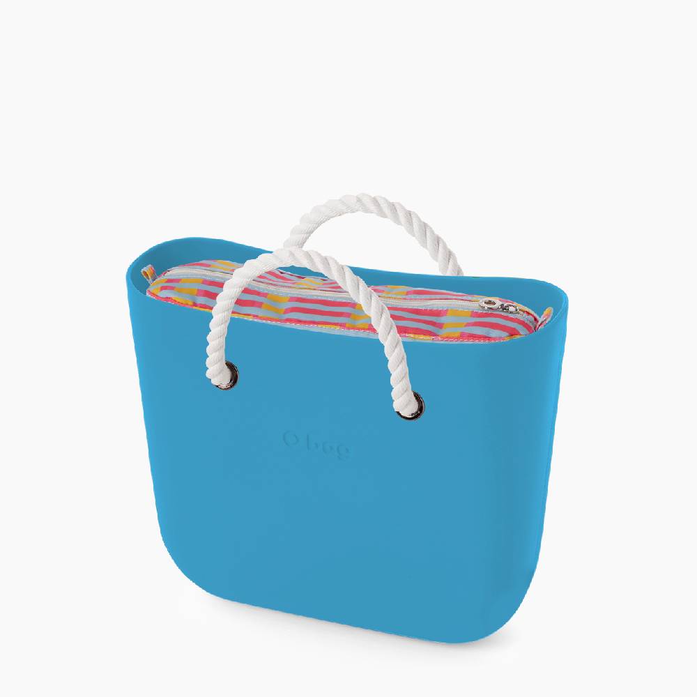 O bag mini aqua e bianco veneziana Saldi Di Fabbrica