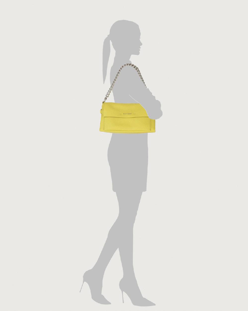 Orciani Borsa a spalla Missy Longuette Soft in pelle con catena e tracolla In Linea