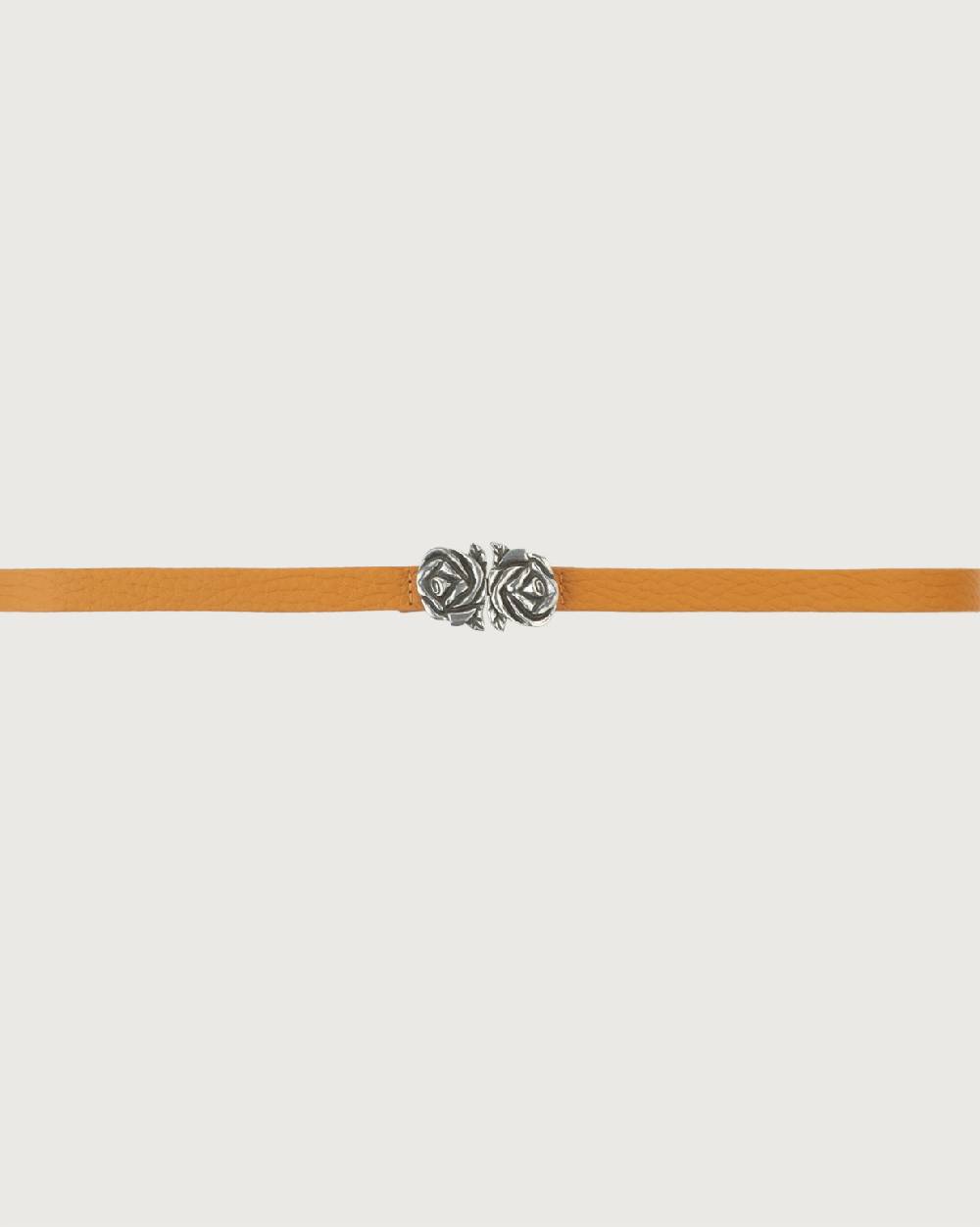 Orciani Cintura Soft in pelle elasticizzata con fibba ad incastro motivo rose 1,5 cm Presa
