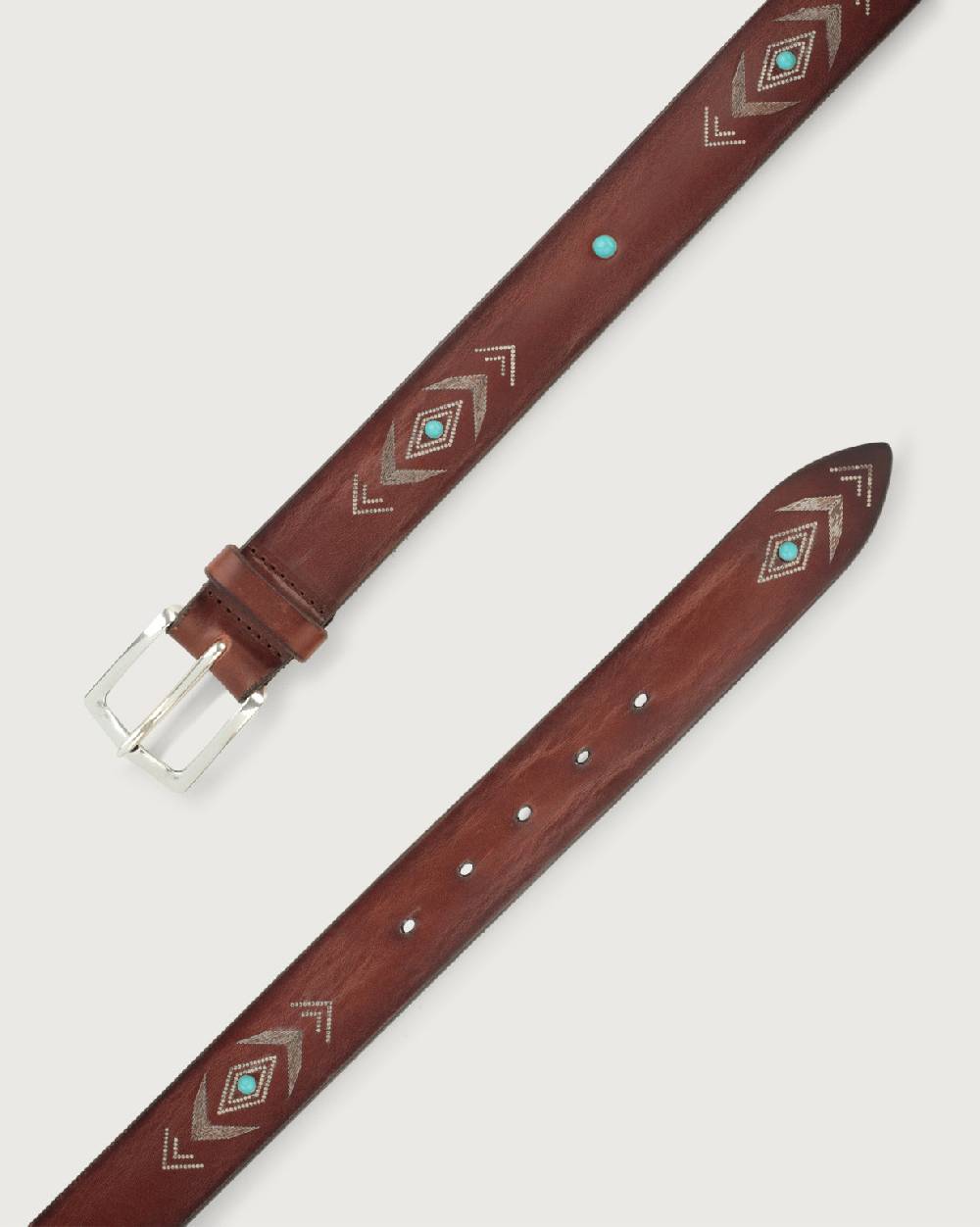 Orciani Cintura Bull Soapy in cuoio con cabochon turchesi Moda
