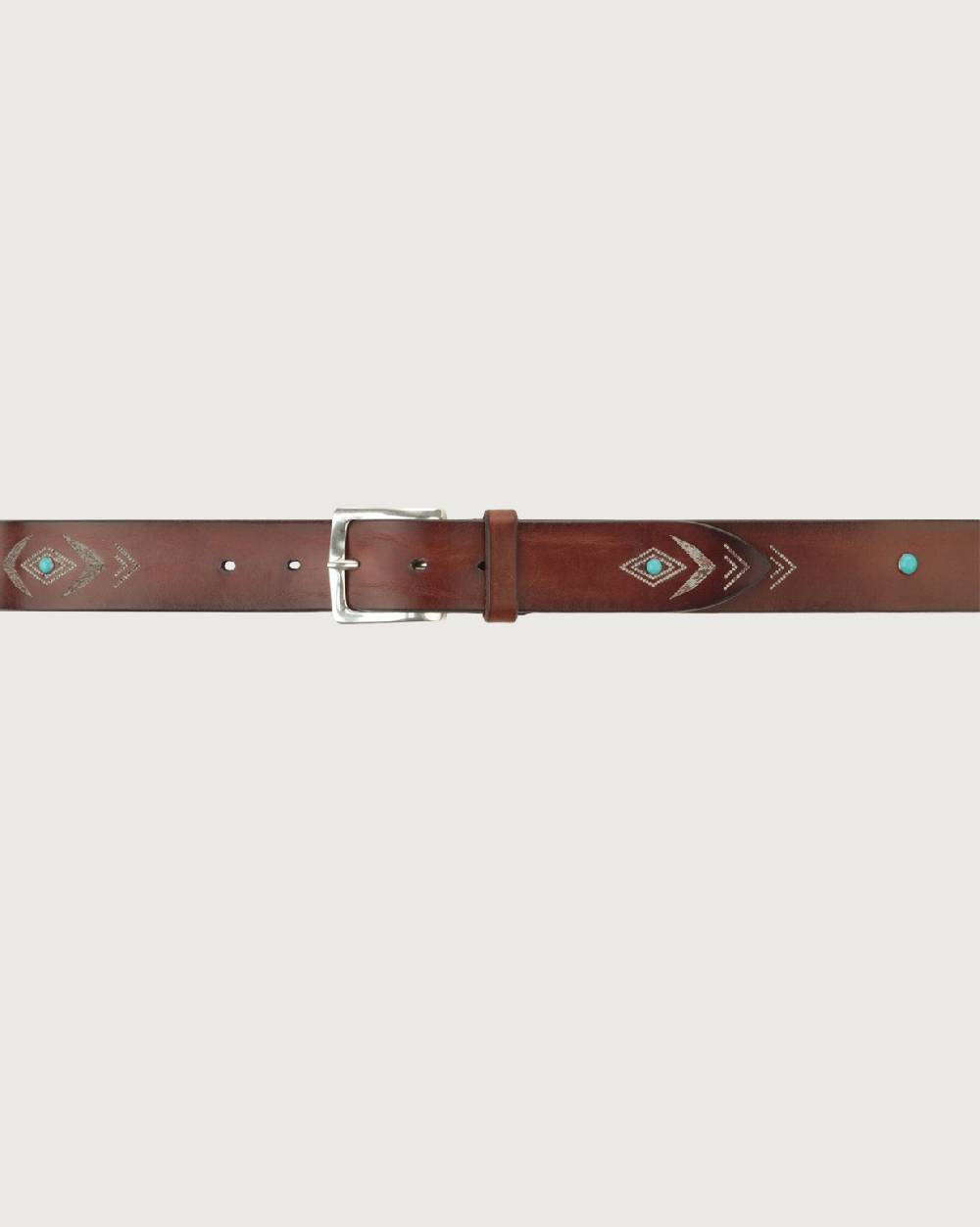Orciani Cintura Bull Soapy in cuoio con cabochon turchesi Moda