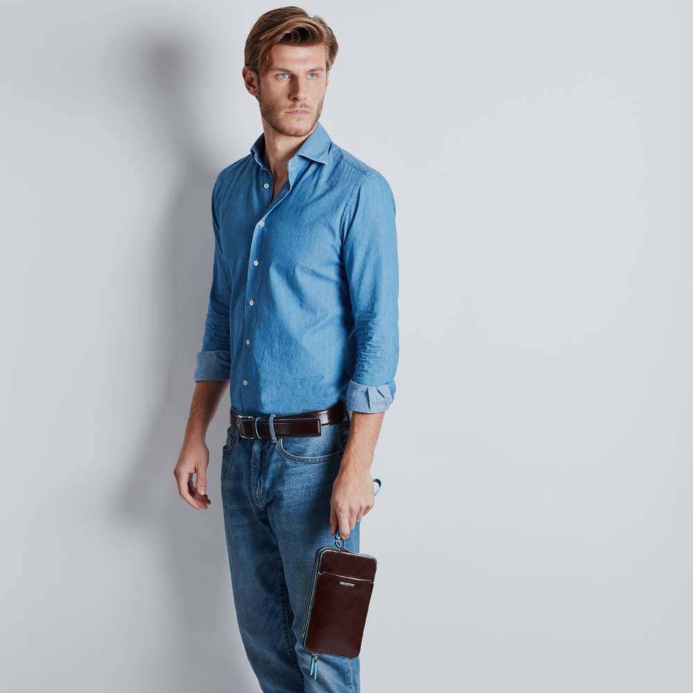 Piquadro Men’s wrist clutch bag with front slip pocket Vendita Calda