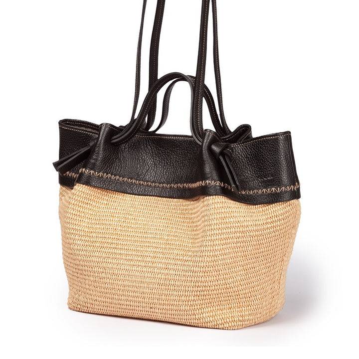 Roberta Gandolfi Ambra large borsa a mano o shopping in rafia e pelle martellata Offerta